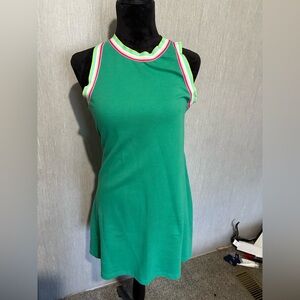 Green Sleeveless Dress with Multicolor Trim